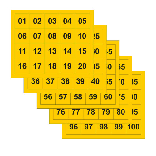 01-100 Vinyl Number Packs - 50mm x 50mm - Black/Yellow