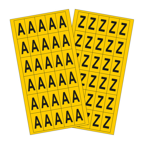 A-Z Vinyl Letter Pack - 21mm x 38mm - Black/Yellow