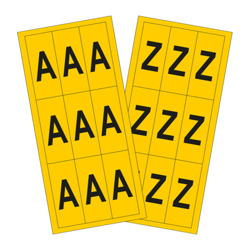 A-Z Vinyl Letter Pack - 38mm x 90mm Black/Yellow