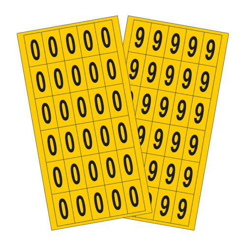 0-9 Vinyl Number Pack - 21mm x 38mm - Black/Yellow