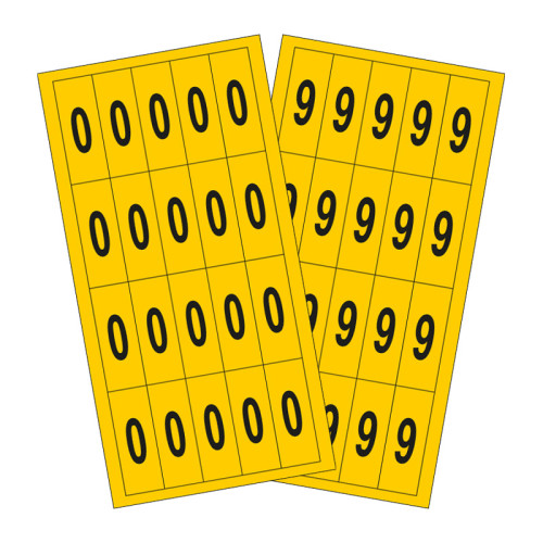 0-9 Vinyl Number Pack - 21mm x 56mm - Black/Yellow