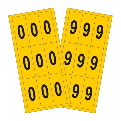 0-9 Vinyl Number Pack - 38mm x 90mm - Black/Yellow