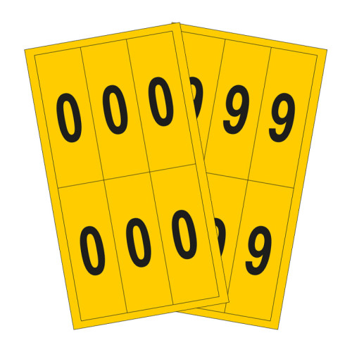 0-9 Vinyl Number Pack - 45mm x 130mm - Black/Yellow