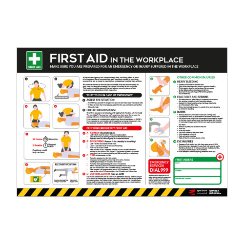 Workplace First Aid Guide Safety Poster, 300mic PVC With Anti-scuff Face (594mm x 420mm)