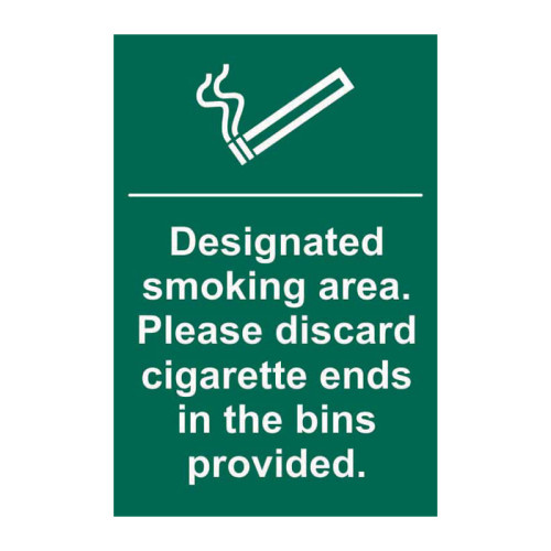 Designated smoking area. Please discard cigarette endsâ€¦ - 1.2mm Recyclable PP (200 x 300mm)