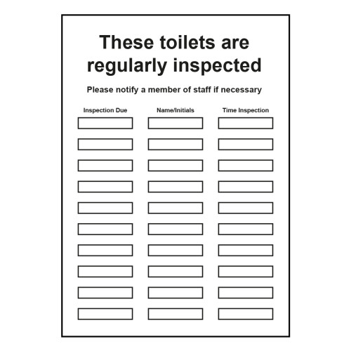 These toilets are regularly inspected - 1.2mm Recyclable PP Drywipe (210 x 297mm)