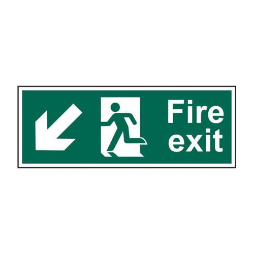 Fire exit running man arrow down/left Self Adhesive PP (400 x 150mm)