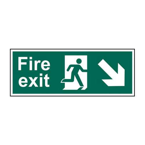 Fire exit running man arrow down/right Self Adhesive PP (400 x 150mm)