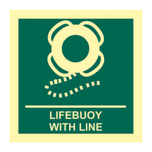 'Lifebuoy With Line' Sign, Flexible Photoluminescent Vinyl (150mm x 150mm)