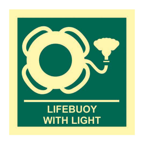 'Lifebuoy With Light' Sign, Flexible Photoluminescent Vinyl (150mm x 150mm)