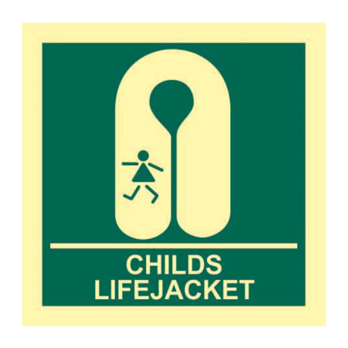 'Child's Lifejacket' Sign, Flexible Photoluminescent Vinyl (150mm x 150mm)