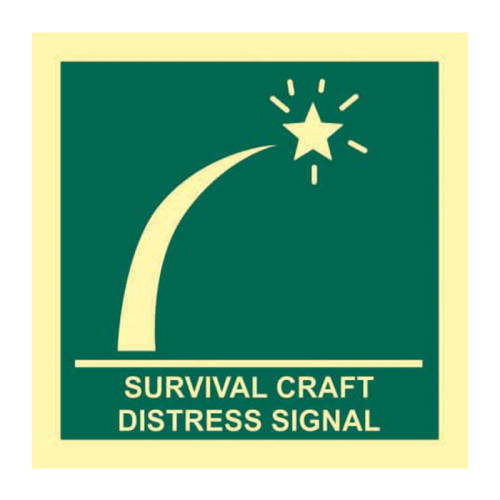 'Survival Craft Distress Signal' Sign, Flexible Photoluminescent Vinyl (150mm x 150mm)