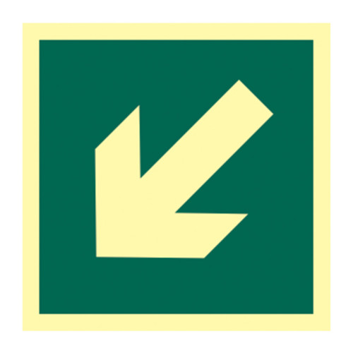'Diagonal Arrow Symbol' Sign, 1.3mm Rigid Self-Adhesive Photoluminescent Board (150mm x 150mm)