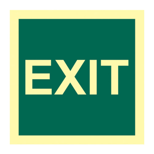 'Exit' Sign, Self-Adhesive Rigid Photoluminescent Vinyl (150mm x 150mm)