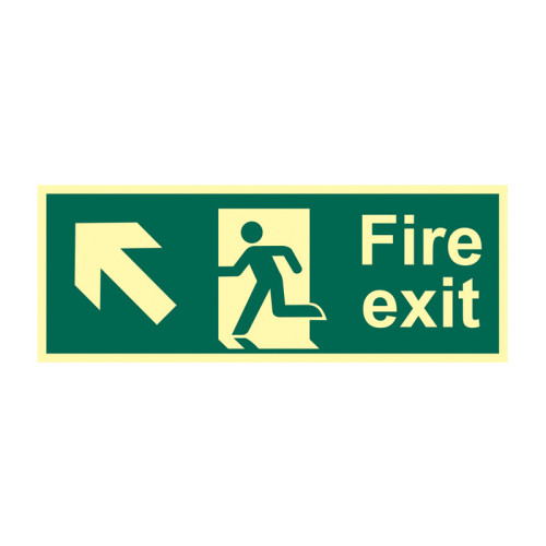 'Fire Exit (Man Arrow Up/Left)' Sign, Flexible Photoluminescent Vinyl (400mm x 150mm)