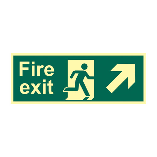 'Fire Exit (Man Arrow Up/Right)' Sign, Flexible Photoluminescent Vinyl (400mm x 150mm)