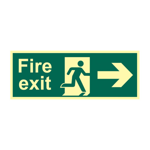 'Fire Exit (Man Arrow Right)' Sign, Flexible Photoluminescent Vinyl (400mm x 150mm)