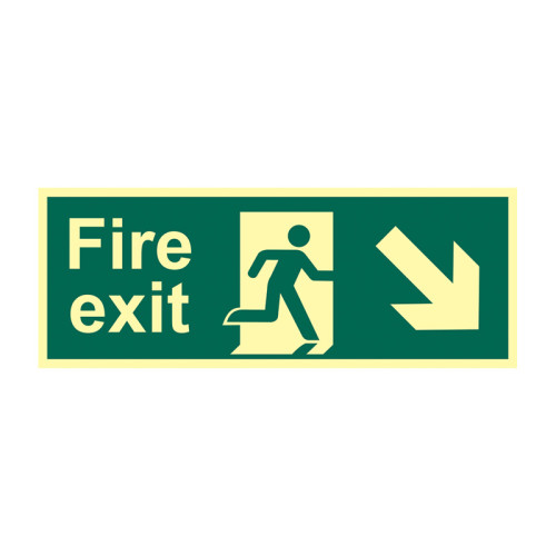 'Fire Exit (Man Arrow Down/Right)' Sign, Flexible Photoluminescent Vinyl (400mm x 150mm)