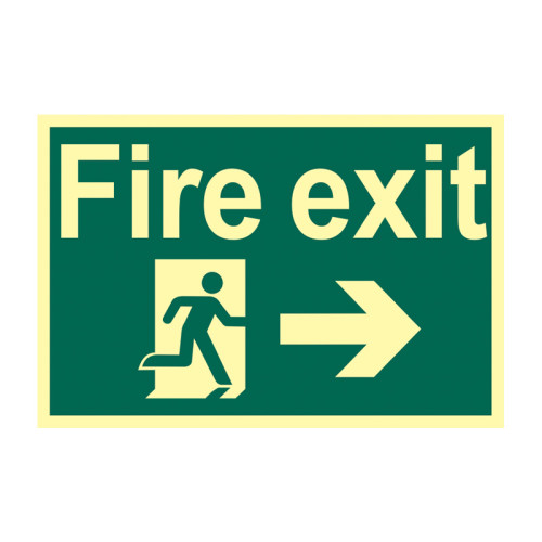 'Fire Exit Running Man Arrow Right' Sign, Flexible Photoluminescent Vinyl (300mm x 200mm)