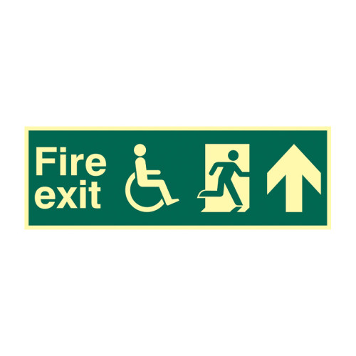 'Disabled Fire Exit Man Running Arrow Up' Sign, Flexible Photoluminescent Vinyl (450mm x 150mm)