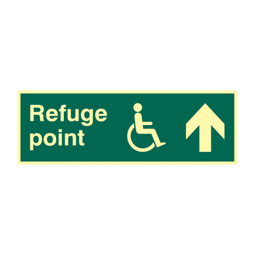 'Refuge Point Arrow Up' Sign, Flexible Photoluminescent Vinyl (450mm x 150mm)