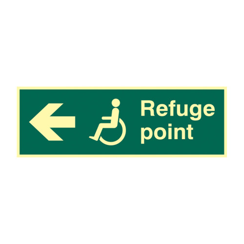 'Refuge Point Arrow Left' Sign, Flexible Photoluminescent Vinyl (450mm x 150mm)