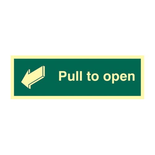 'Pull To Open' Sign, Flexible Photoluminescent Vinyl (300mm x 100mm)