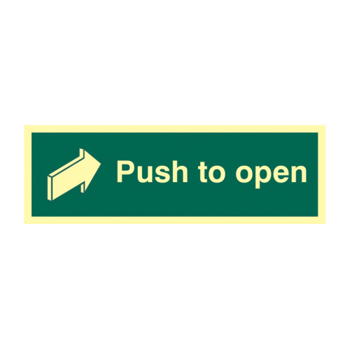 'Push To Open' Sign, Flexible Photoluminescent Vinyl (300mm x 100mm)