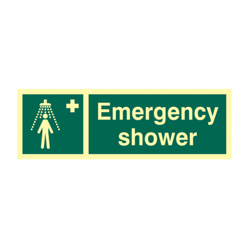 'Emergency Shower' Sign, Flexible Photoluminescent Vinyl (300mm x 100mm)