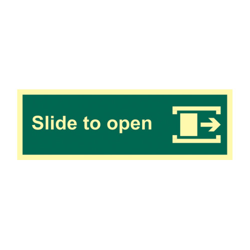 'Slide To Open (Right)' Sign, Flexible Photoluminescent Vinyl (300mm x 100mm)