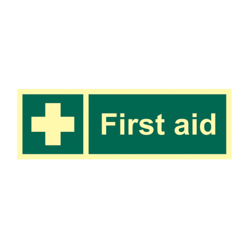 'First Aid' Sign, Flexible Photoluminescent Vinyl (300mm x 100mm)