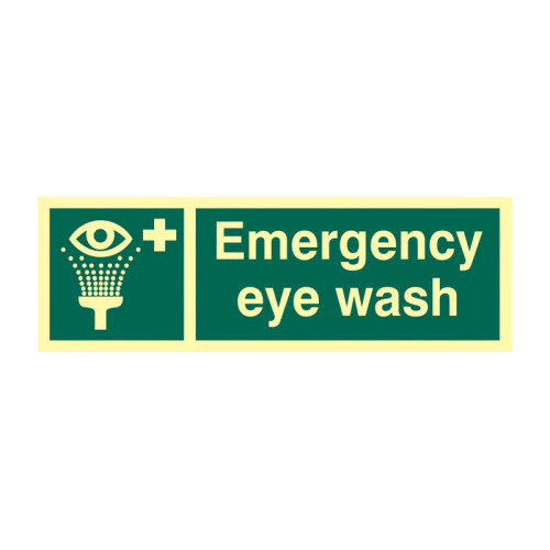 'Emergency Eye Wash' Sign, Flexible Photoluminescent Vinyl (300mm x 100mm)