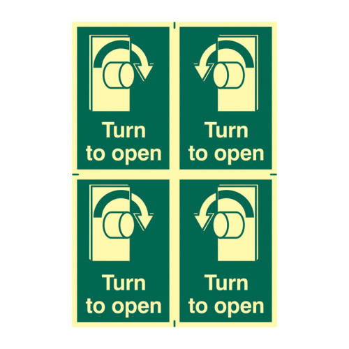 'Turn To Open' Sign, Flexible Photoluminescent Vinyl (100mm x 150mm)