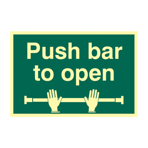 'Push Bar To Open' Sign, Flexible Photoluminescent Vinyl (300mm x 200mm)