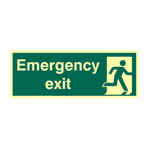 'Emergency Exit' Sign, Flexible Photoluminescent Vinyl (400mm x 150mm)