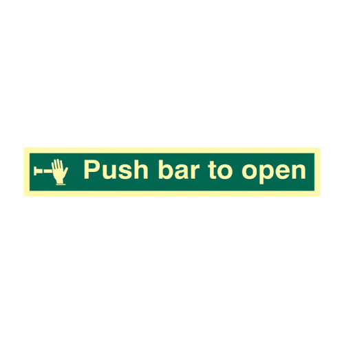 'Push Bar To Open' Sign, Flexible Photoluminescent Vinyl (300mm x 100mm)
