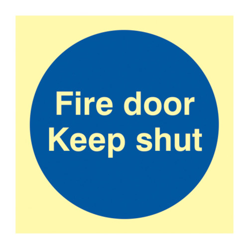 'Fire Door Keep Shut' Sign, Flexible Photoluminescent Vinyl (100mm x 100mm)