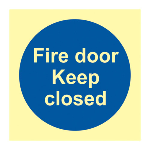 'Fire Door Keep Closed' Sign, Flexible Photoluminescent Vinyl (100mm x 100mm)