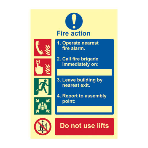 'Fire Action Procedure' Sign, Flexible Photoluminescent Vinyl (200mm x 300mm)