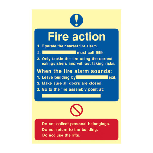 'Fire Action Procedure' Sign, Flexible Photoluminescent Vinyl (200mm x 300mm) 3
