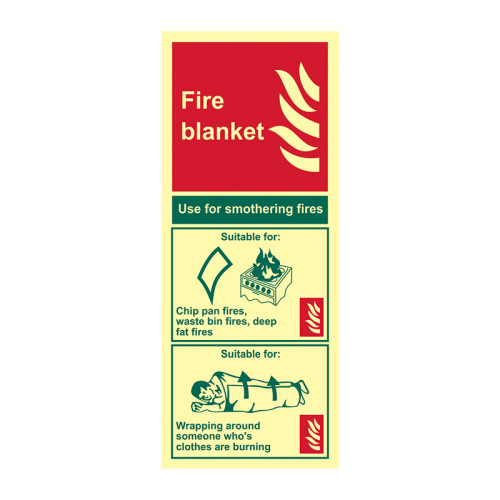 'Fire Blanket' Sign, Flexible Photoluminescent Vinyl (82mm x 202mm)