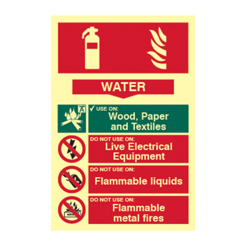 'Fire Extinguisher Composite Water' Sign, Flexible Photoluminescent Vinyl (200mm x 300mm)