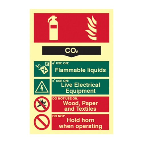 'Fire Extinguisher Composite CO2' Sign, Flexible Photoluminescent Vinyl (200mm x 300mm)