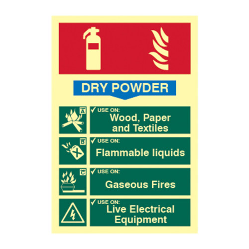 'Fire Extinguisher Composite Dry Powder' Sign, Flexible Photoluminescent Vinyl (200mm x 300mm)