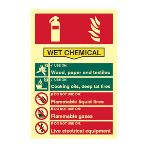 'Fire Extinguisher Composite Wet Chemical' Sign, Flexible Photoluminescent Vinyl (200mm x 300mm)
