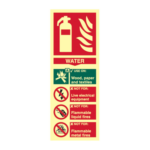 'Fire Extinguisher Composite Water' Sign, Flexible Photoluminescent Vinyl (75mm x 200mm)