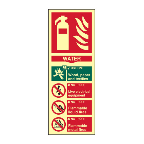 'Fire Extinguisher Water' Sign, Flexible Photoluminescent Vinyl (82mm x 202mm)