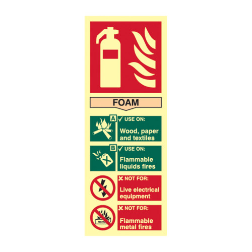 'Fire Extinguisher Composite Foam' Sign, Flexible Photoluminescent Vinyl (75mm x 200mm)