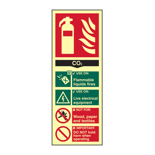 'Fire Extinguisher CO2' Sign, Flexible Photoluminescent Vinyl (82mm x 202mm)