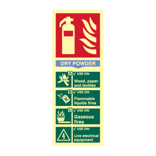 'Fire Extinguisher Composite Dry Powder' Sign, Flexible Photoluminescent Vinyl (75mm x 200mm)